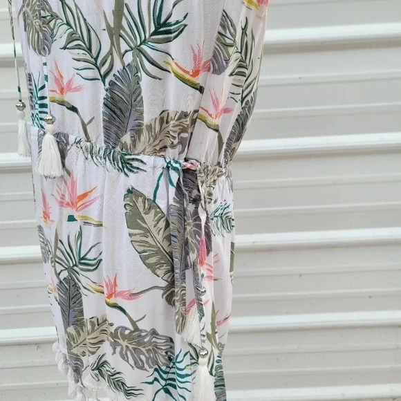 Blue Island Floral Leaf Bird of Paradise Peasant Dress Swim Coverup Womens Small - Picture 9 of 10